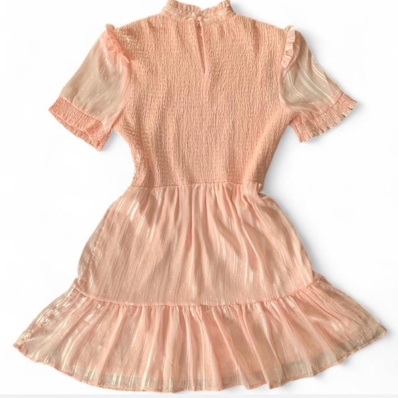 INA womens short ruffle shirred sleeve mini dress pink shiny stripes size small - Picture 2 of 4